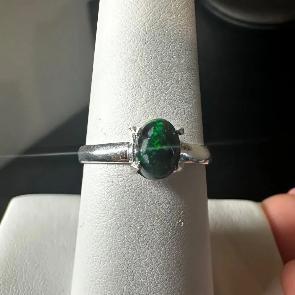 5x7mm‎ cabochon opal solitaire in sterling silver!